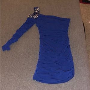 Blue one shoulder party dress